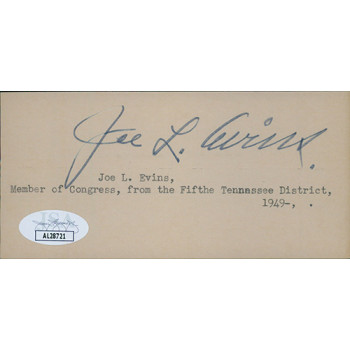 Joe Evins Tennessee Congressman Signed 2.5x5 Index Card JSA Authenticated