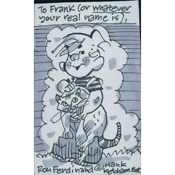 Ron Ferdinand Cartoonist Signed 3x4.5 Cut Sketch JSA Authenticated Personalized