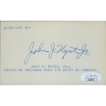 John Flynt Georgia Senator Signed 3x5 Index Card JSA Authenticated
