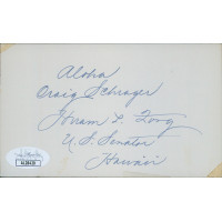 Hiram Fong Hawaii Congressmen Senator Signed 3x5 Index Card JSA Authenticated Hiram Fong Hawaii Congressmen Senator Signed 3x5 Index Card JSA Authenticated