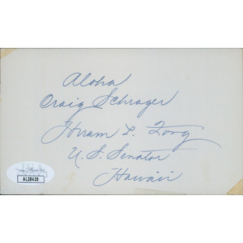 Hiram Fong Hawaii Congressmen Senator Signed 3x5 Index Card JSA Authenticated Hiram Fong Hawaii Congressmen Senator Signed 3x5 Index Card JSA Authenticated