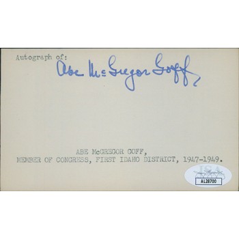 Abe Goff Idaho Congressman Signed 3x5 Index Card JSA Authenticated
