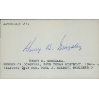 Henry Gonzalez Texas Congressman Senator Signed 3x5 Index Card JSA Authenticated Henry Gonzalez Texas Congressman Senator Signed 3x5 Index Card JSA Authenticated