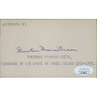 Theodore Green Rhode Island Governor Senator Signed 3x5 Index Card JSA Authentic Theodore Green Rhode Island Governor Senator Signed 3x5 Index Card JSA Authentic