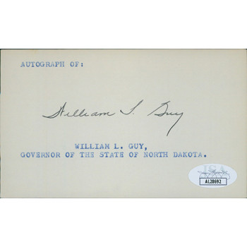 William L. Guy North Dakota Governor Signed 3x5 Index Card JSA Authenticated