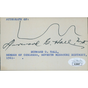 Durward Hall Missouri Congressmen Signed 3x5 Index Card JSA Authenticated