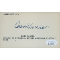 Oren Harris Arkansas Congressman Signed 3x5 Index Card JSA Authenticated Oren Harris Arkansas Congressman Signed 3x5 Index Card JSA Authenticated