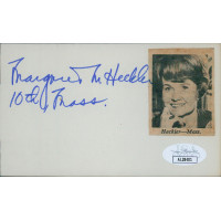 Margaret Heckler Massachusetts Congresswoman Signed 3x5 Index Card JSA Authentic Margaret Heckler Massachusetts Congresswoman Signed 3x5 Index Card JSA Authentic
