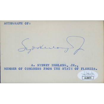 Sydney Herlong Florida Congressman Signed 3x5 Index Card JSA Authenticated