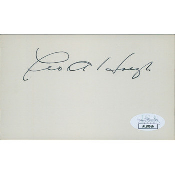 Leo Hoegh Iowa Governor Signed 3x5 Index Card JSA Authenticated