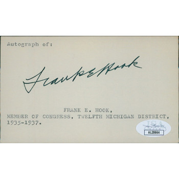 Frank Hook Michigan Congressman Signed 3x5 Index Card JSA Authenticated