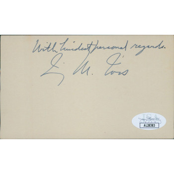 Irving Ives New York Senator Signed 3x5 Index Card JSA Authenticated
