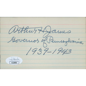 Arthur James Pennsylvania Governor Signed 3x5 Index Card JSA Authenticated