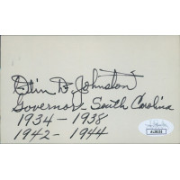 Olin D. Johnston Governor Senator Signed 3x5 Index Card JSA Authenticated Olin D. Johnston Governor Senator Signed 3x5 Index Card JSA Authenticated