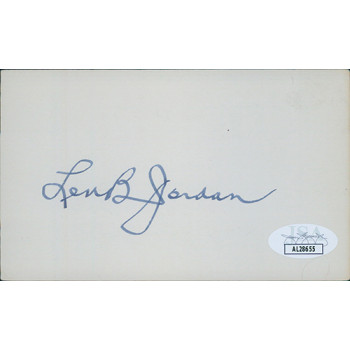 Len Jordan Idaho Governor Senator Signed 3x5 Index Card JSA Authenticated