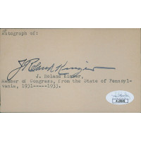 J. Roland Kinzer Pennsylvania Congressman Signed 3x5 Index Card JSA Authentic J. Roland Kinzer Pennsylvania Congressman Signed 3x5 Index Card JSA Authentic