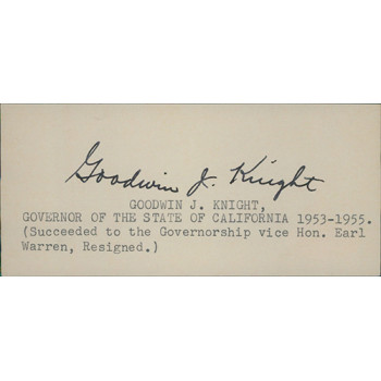 Goodwin Knight California Governor Signed 2.25x5 Index Card JSA Authenticated