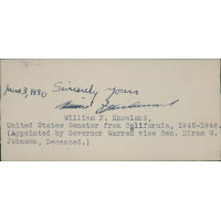 William Knowland California Senator Signed 2.25x5 Index Card JSA Authenticated William Knowland California Senator Signed 2.25x5 Index Card JSA Authenticated