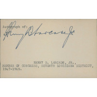 Henry Larcade Jr. Louisiana Congressman Signed 3x5 Index Card JSA Authenticated Henry Larcade Jr. Louisiana Congressman Signed 3x5 Index Card JSA Authenticated