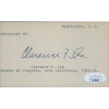 Clarence Lea California Congressman Signed 3x5 Index Card JSA Authenticated