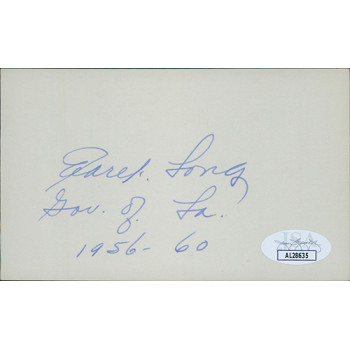 Earl Long Louisiana Governor Signed 3x5 Index Card JSA Authenticated