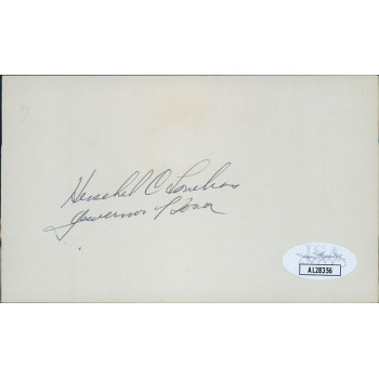Herschel Loveless Iowa Governor Signed 3x5 Index Card JSA Authenticated