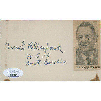 Burnet Maybank South Carolina Senator Signed 3x5 Index Card JSA Authenticated