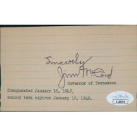 Jim McCord Tennessee Governor Signed 3x5 Index Card JSA Authenticated Jim McCord Tennessee Governor Signed 3x5 Index Card JSA Authenticated