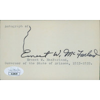 Ernest McFarland Arizona Governor Senator Signed 3x5 Index Card JSA Authentic Ernest McFarland Arizona Governor Senator Signed 3x5 Index Card JSA Authentic