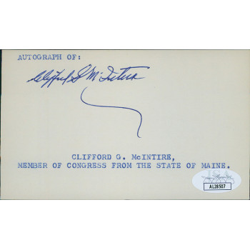 Clifford McIntire Maine Congressman Signed 3x5 Index Card JSA Authenticated