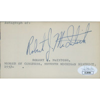 Robert McIntosh Michigan Congressman Signed 2.75x5 Index Card JSA Authenticated Robert McIntosh Michigan Congressman Signed 2.75x5 Index Card JSA Authenticated