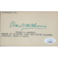 Tom McKeown Oklahoma Congressmen Signed 3x5 Index Card JSA Authenticated
