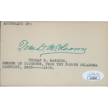 Tom McKeown Oklahoma Congressmen Signed 3x5 Index Card JSA Authenticated