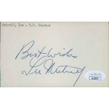 Lee Metcalf Montana Senator Signed 3x5 Index Card JSA Authenticated