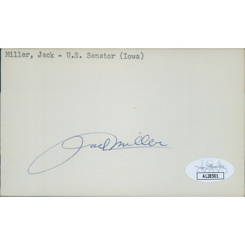 Jack Miller Iowa Senator Judge Signed 3x5 Index Card JSA Authenticated