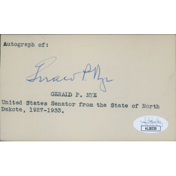Gerald Nye North Dakota Senator Signed 3x5 Index Card JSA Authenticated