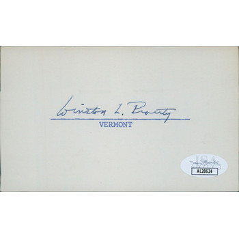 Winston Prouty Vermont Congressman Senator Signed 3x5 Index Card JSA Authentic
