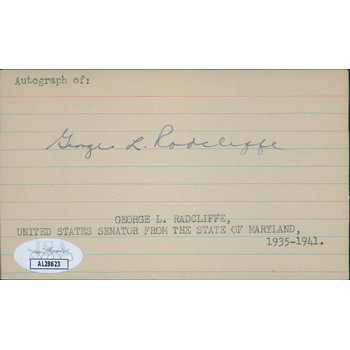 George Radcliffe Maryland Senator Signed 3x5 Index Card JSA Authenticated