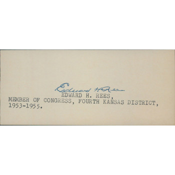 Edward Rees Kansas Congressman Signed 2x5 Index Card JSA Authenticated
