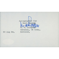 Matthew Ridgway WWII General Signed 3x5 Index Card JSA Authenticated