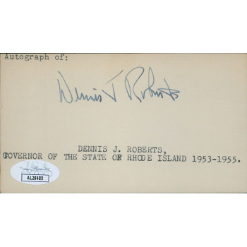 Dennis Roberts Rhode Island Governor Signed 2.75x5 Index Card JSA Authenticated