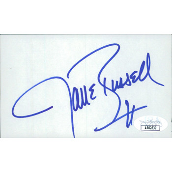 Jane Russell Actress Signed 3x5 Index Card JSA Authenticated