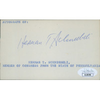 Herman Schneebeli Pennsylvania Congressmen Signed 3x5 Index Card JSA Authentic Herman Schneebeli Pennsylvania Congressmen Signed 3x5 Index Card JSA Authentic