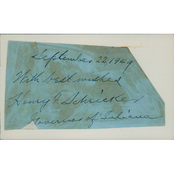 Henry Schricker Indiana Governor Signed Cut On 3x5 Index Card JSA Authenticated Henry Schricker Indiana Governor Signed Cut On 3x5 Index Card JSA Authenticated