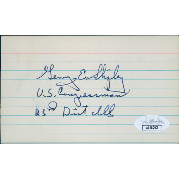 George Shipley Illinois Congressmen Signed 3x5 Index Card JSA Authenticated