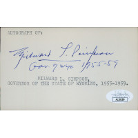 Milward Simpson Wyoming Governor Senator Signed 3x5 Index Card JSA Authenticated
