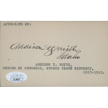 Addison Smith Idaho Congressman Signed 3x5 Index Card JSA Authenticated