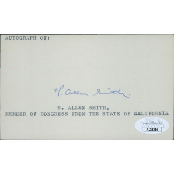 H. Allen Smith California Congressmen Signed 3x5 Index Card JSA Authenticated
