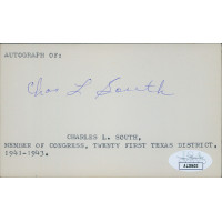 Charles L. South Texas Congressman Signed 3x5 Index Card JSA Authenticated Charles L. South Texas Congressman Signed 3x5 Index Card JSA Authenticated