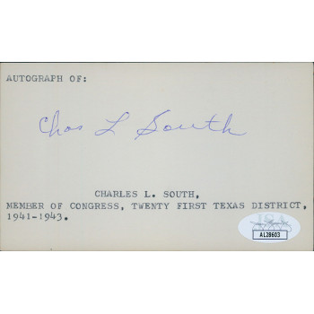 Charles L. South Texas Congressman Signed 3x5 Index Card JSA Authenticated